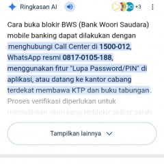 Cara buka blokir akun bws mobile banking bank Woori saudara